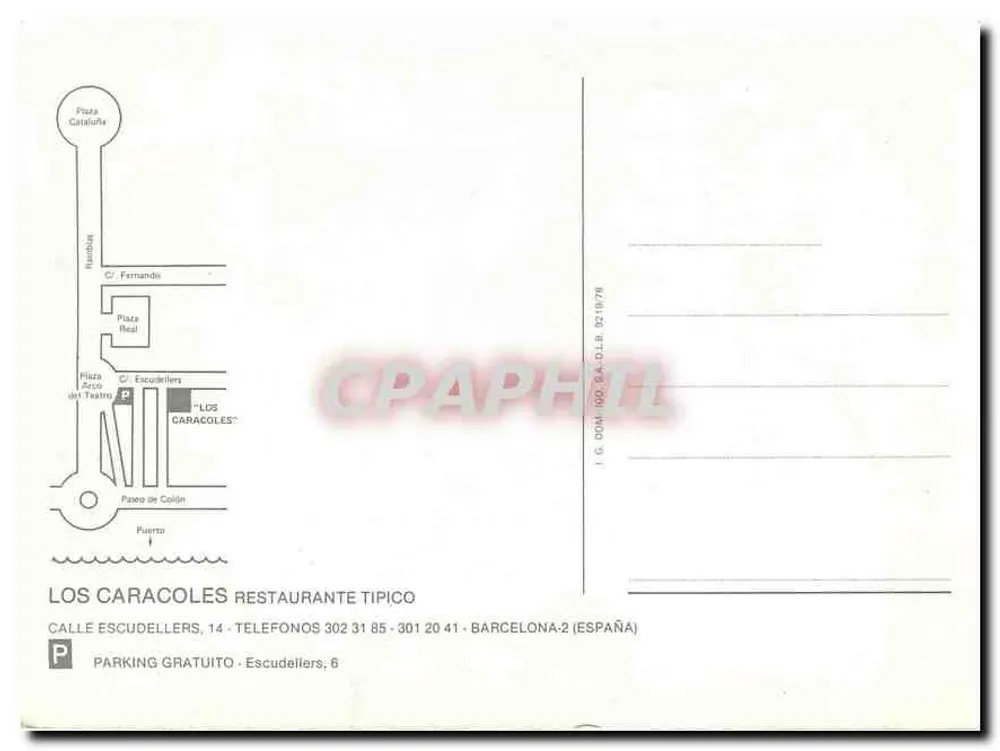 Restaurant Los Caracoles — Bofarull Hnos. — Calle Escudellers, 14, Barcelone - Verso