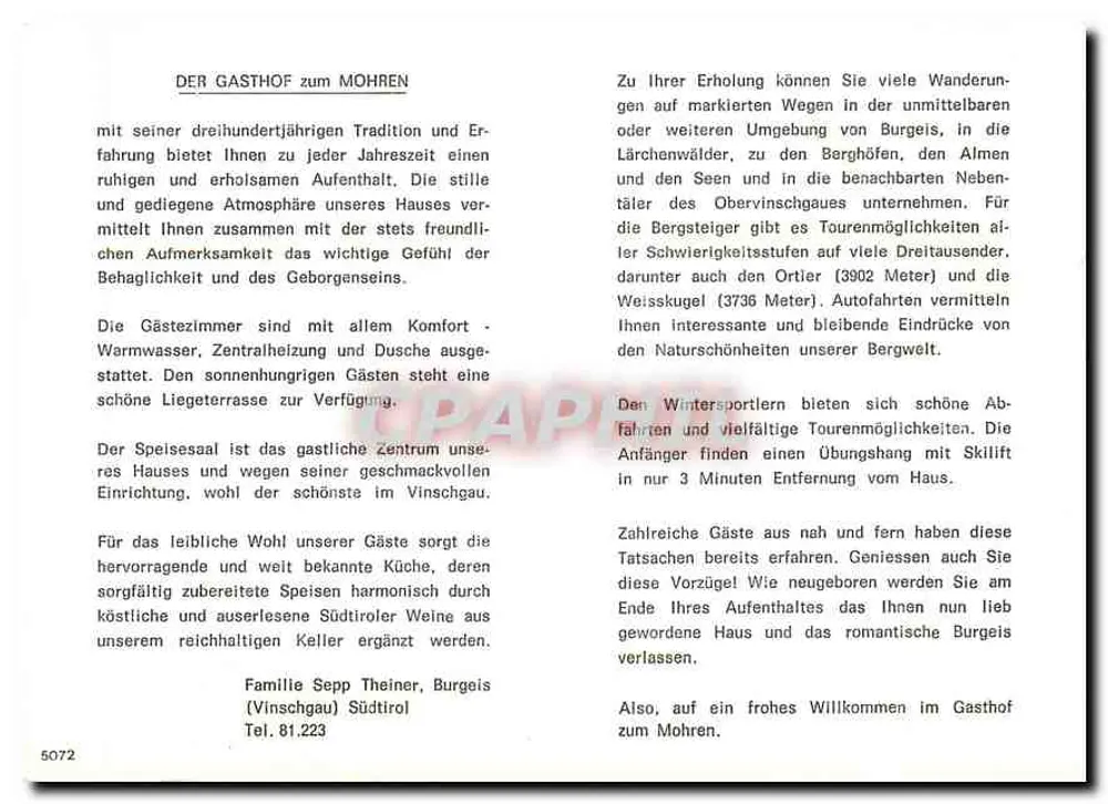 Pensão Mohren — Burgieis — Família Sepp Theiner - Verso