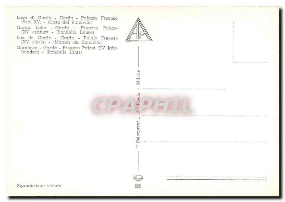 Garda - Palácio Fregoso (século XV) — Casa do Bandello — editor Milão, n° 260 - Verso