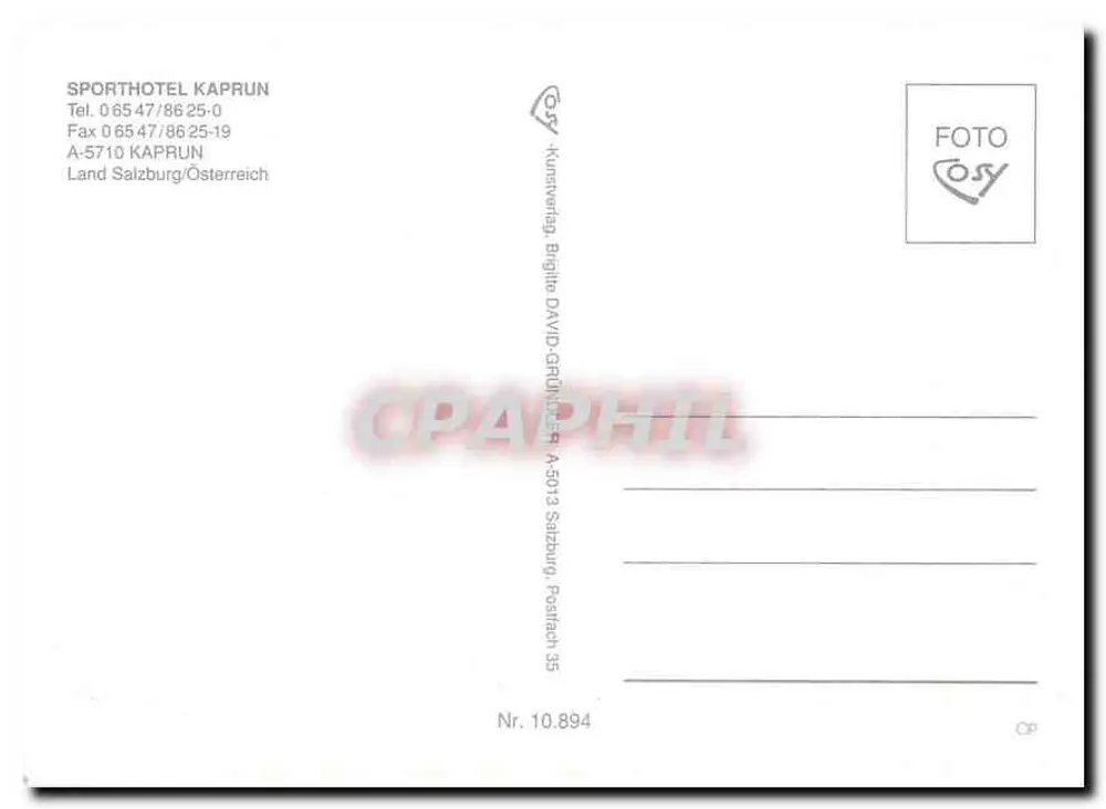 Sporthotel Kaprun — Österreichische Alpen — Verlag Cosy, Nr. 10.894 - Rückseite