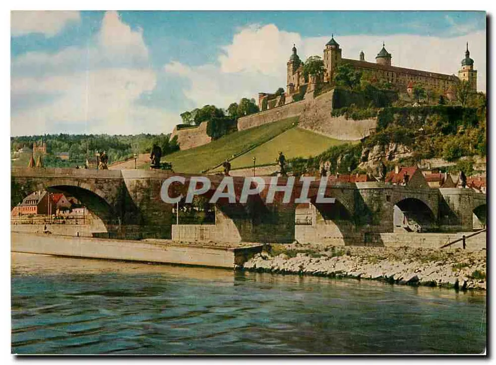 Würzburg — Alte Mainbrücke und Festung Marienberg — Geb. Meitz, Tübingen - Vorderseite