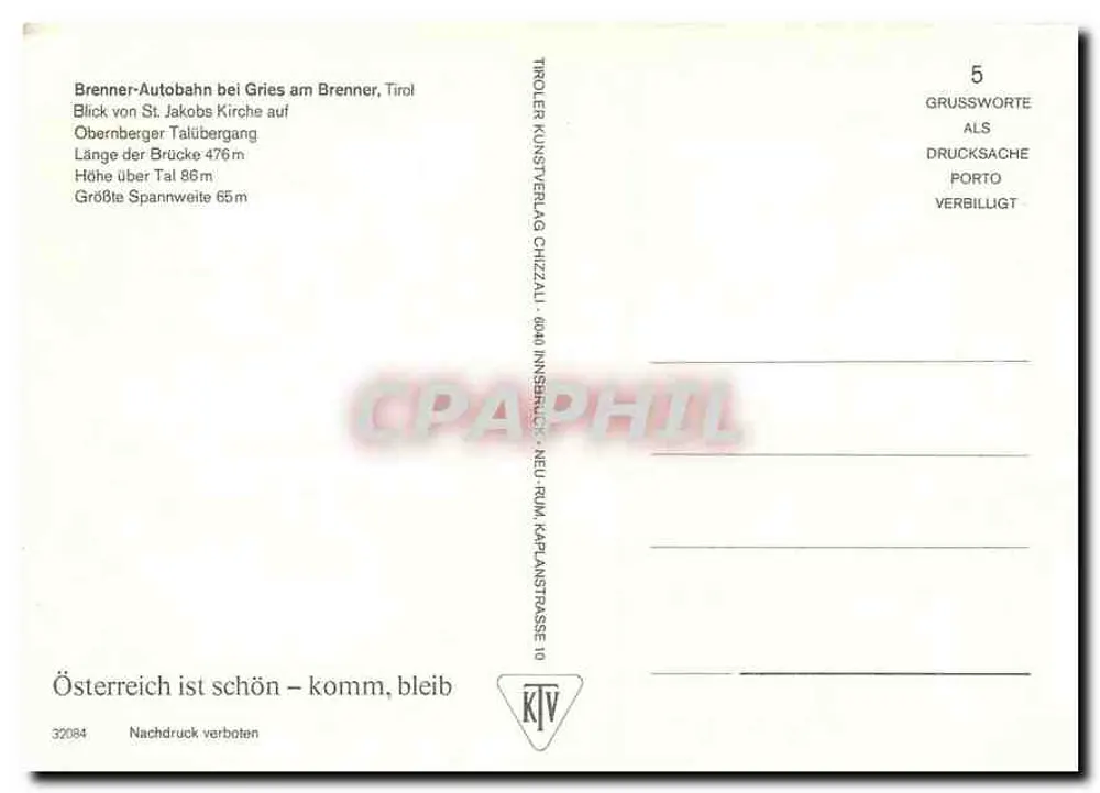 Vue de la route du Brenner près de Gries, Tyrol — Troller Kunstverlag Chizziulli, n°5 - Verso