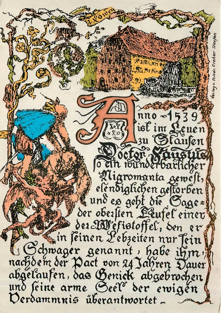 Anno 1539 — Morte do Dr. Hausius em Staufen — Verlag F. Dreher Staußen - Frente