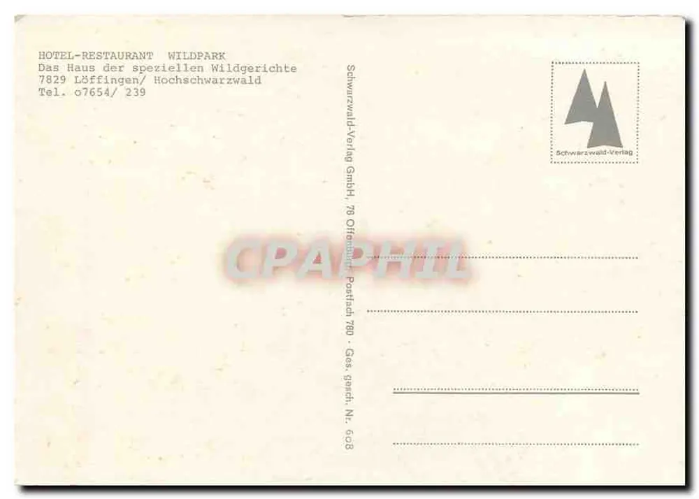 Hotel Wildpark — Löffingen, Schwarzwald — Schwarzwald-Verlag, Nr. 608 - Rückseite