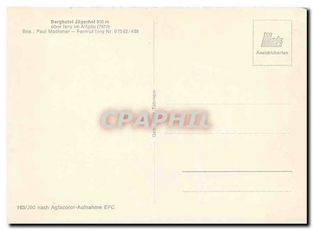 Hotel di montagna Jägerhof — 800 m sopra Isny in Allgäu — Meitz Carte di visita - Verso