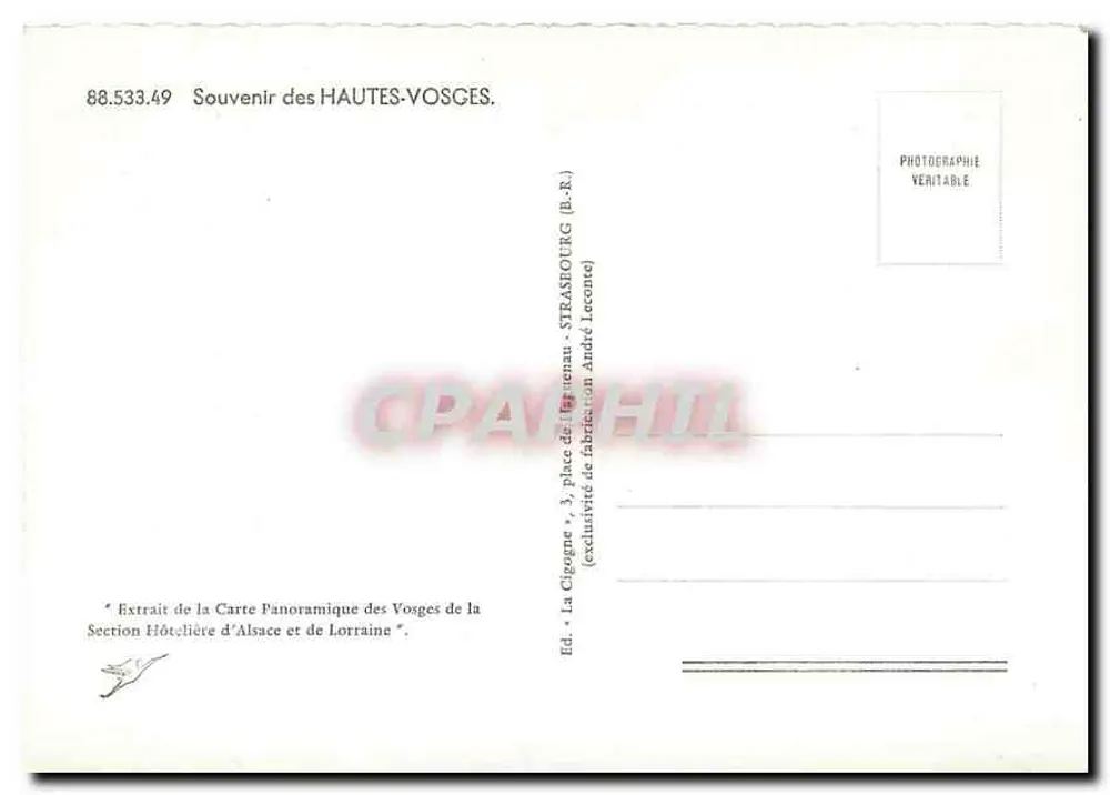 As Altas Vosges — carta panorâmica — Éd. André Léonau, Strasbourg - Verso