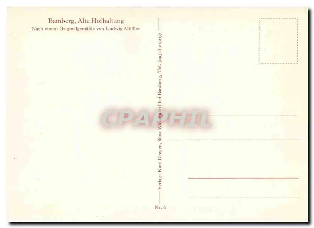Bamberg, Alte Hofhaltung — Nachbildung eines Originals von Ludwig Mößler — Verleger Kurt Mößler, Nr. 6 - Rückseite