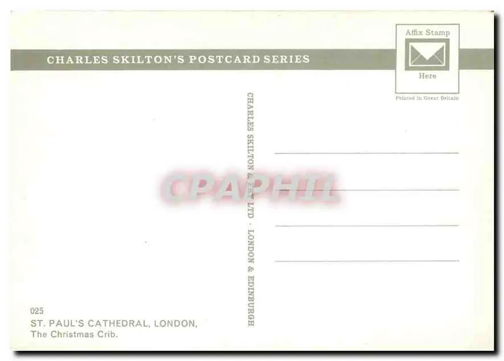 St. Paul's Cathedral, London — The Christmas Crib — Charles Skilton's Postcard Series n°025 - Verso