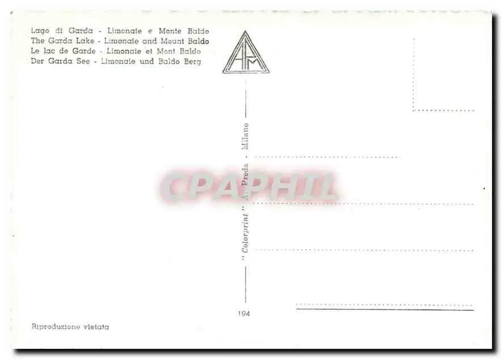 Lago di Garda - Limonale e Monte Baldo — "Colorprinta" Milano, n° 194 - Verso