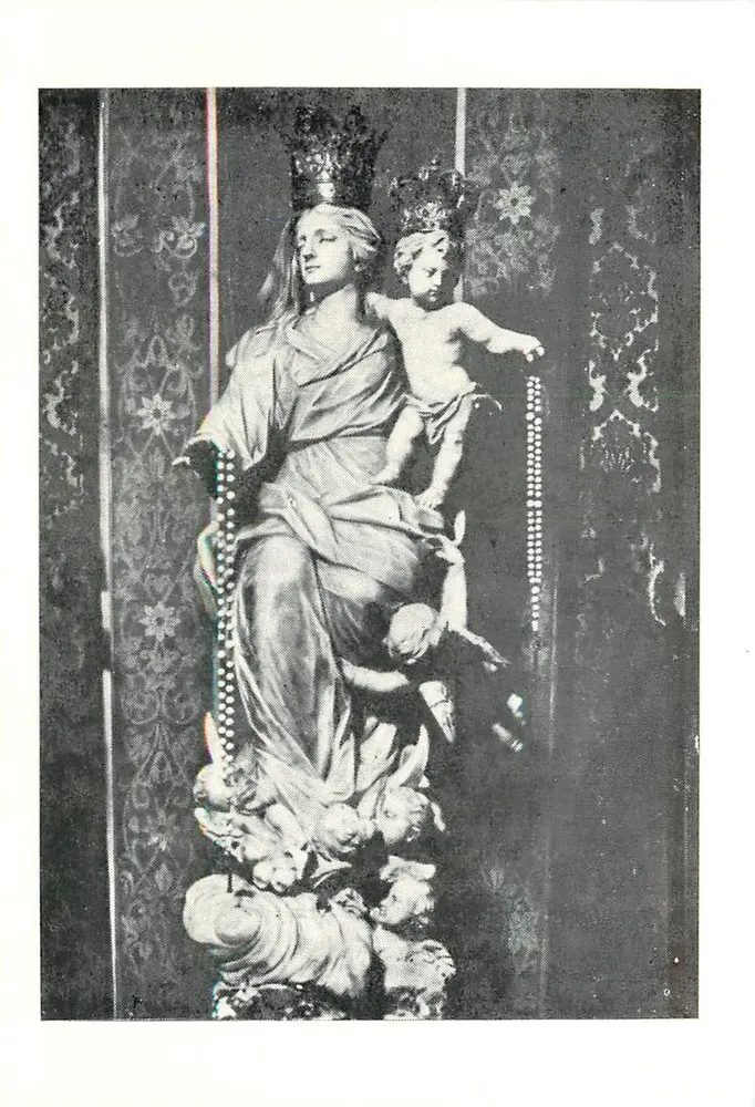 Vierge du Rosaire avec l'Enfant Jésus — statue dans l'église de Saint-Jean de Grisostomo, Venise — texte italien - Recto