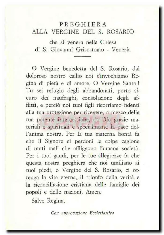 Vierge du Rosaire avec l'Enfant Jésus — statue dans l'église de Saint-Jean de Grisostomo, Venise — texte italien - Verso
