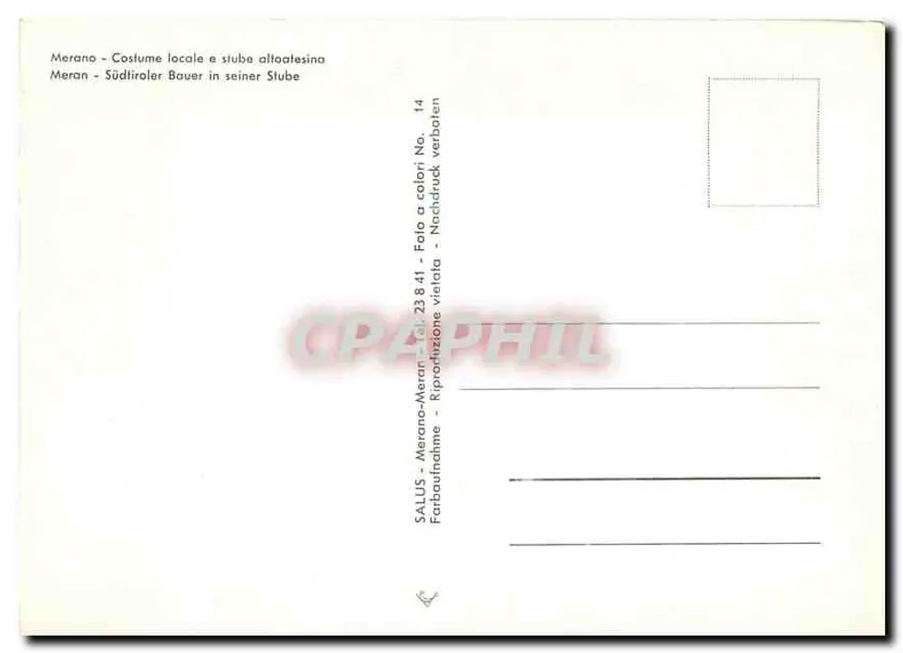Merano — Traje local e cabana alpina — Sallus, n° 14 - Verso