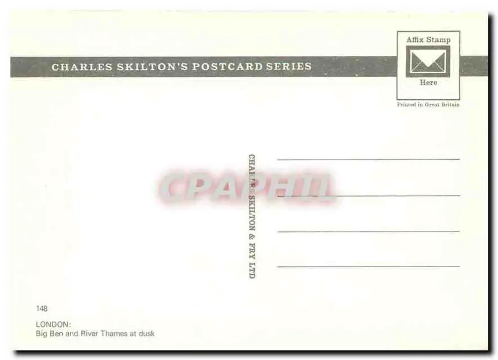 Londres: Big Ben e rio Thames ao entardecer — Charles Skilton's Postcard Series, n°148 - Verso