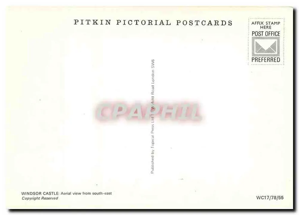 Castelo de Windsor — vista aérea sul-oriental — Pitkin Pictorial Postcards - Verso
