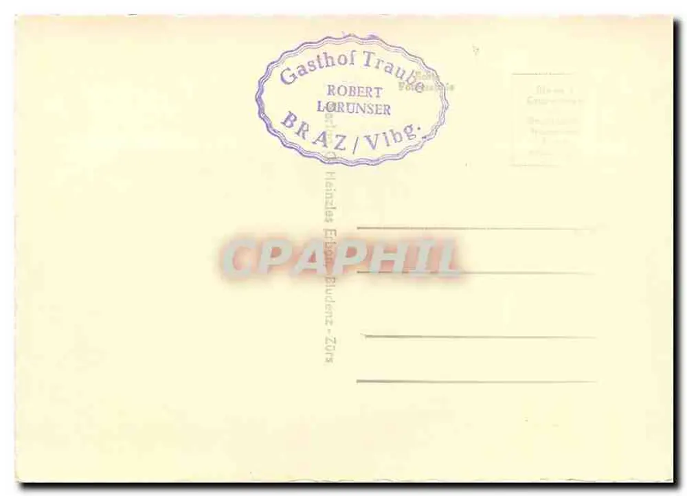 Braz mit Klostertaler Alpen — 912 — Gasthof Traube, Robert Lörünser, Braz/Vibg. - Verso