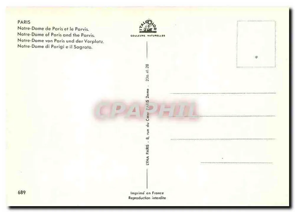 Notre-Dame de Paris — vista do parvis — LYNAL Paris, n° 689 - Verso