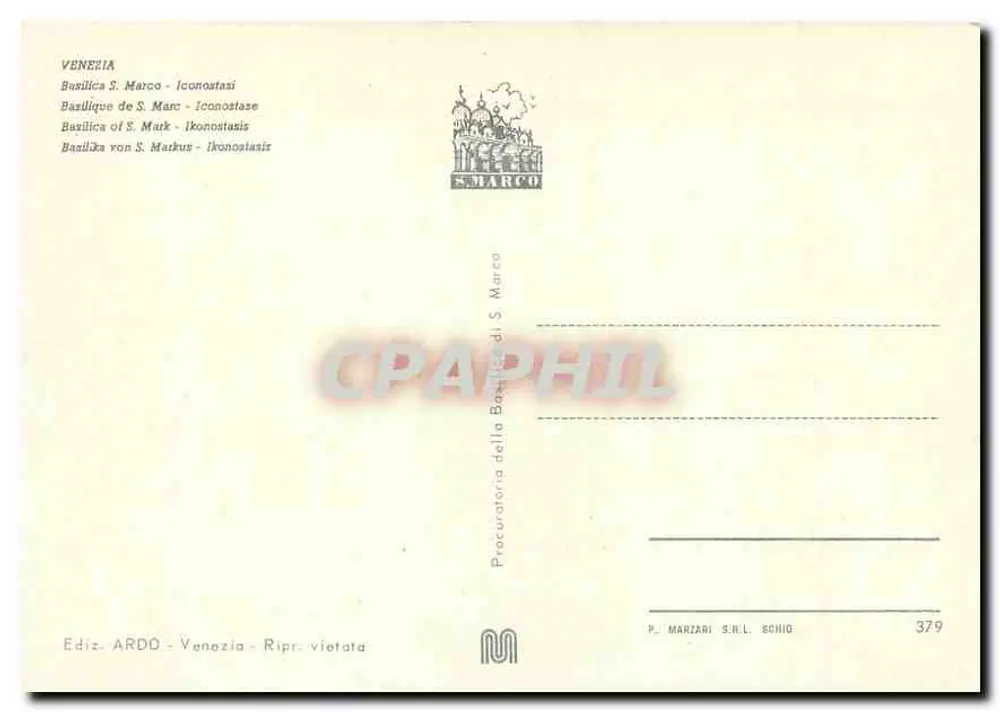 Basílica de São Marcos - Iconostásio — Editor ARDO, n° 379 - Verso