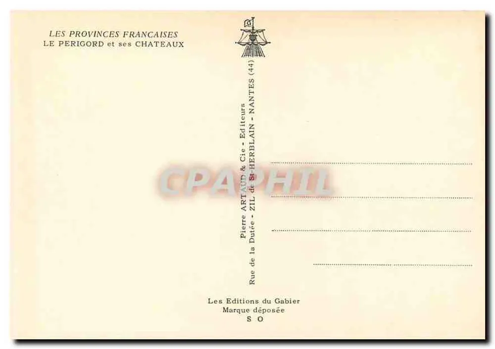 O Périgord e seus castelos — Editor Pierre Artaud & Cie, Nantes - Verso