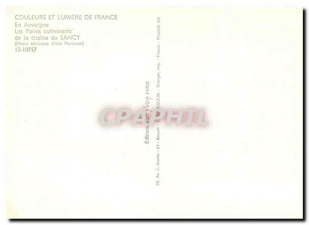 Les Points culminants de la chaîne du Sancy — Vue aérienne — Éditions J. Jourda - Paris - Verso