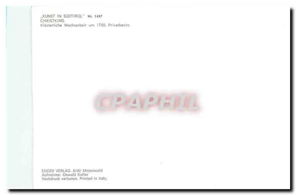 Christkind — escultura em cera — Egger Verlag, n° 1497 - Verso