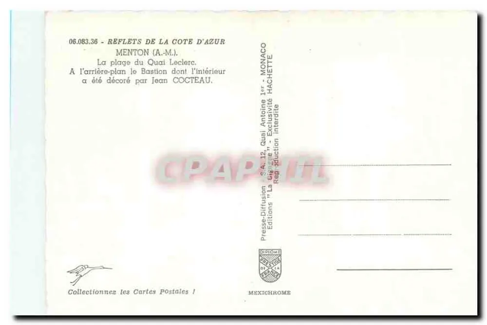 Praia do Quai Leclerc em Menton — Menton (A.M.) — Pressée-Diffusion Éditions Monaco Hachette - Verso
