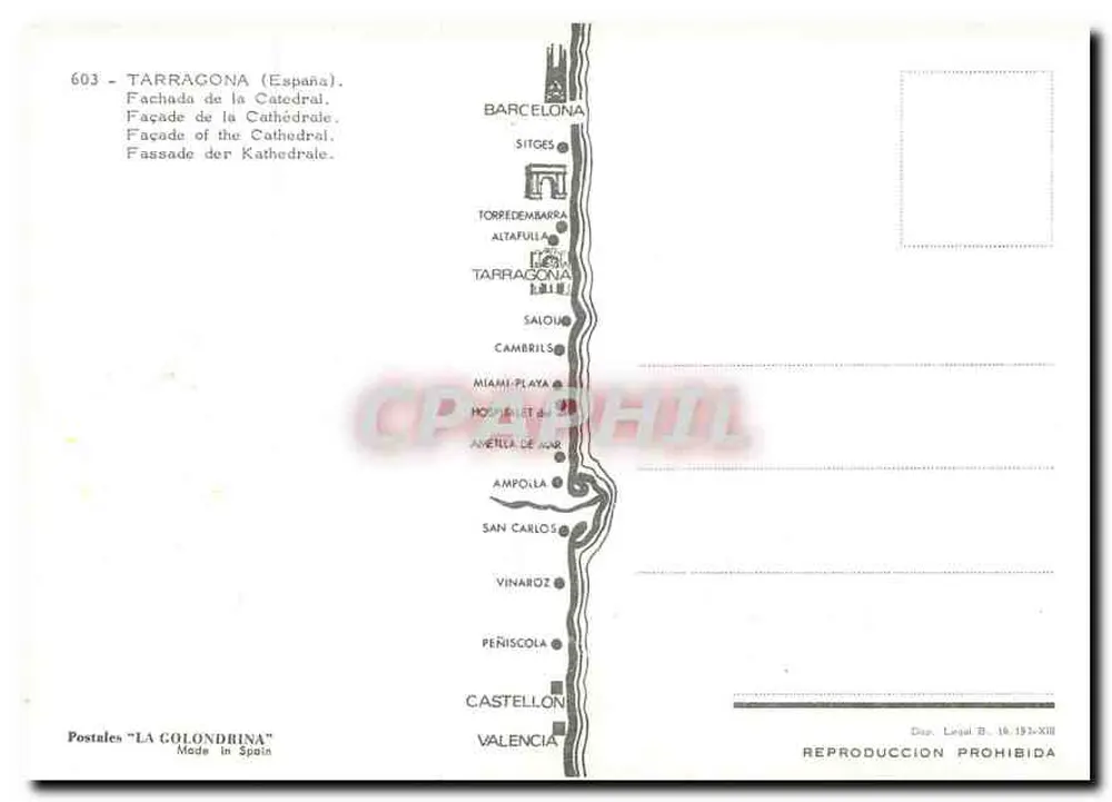तारागोना (स्पेन) — कैथेड्रल की बाहरी दीवार — पोस्टकार्ड 'LA COLONDRIANA' - पीछे