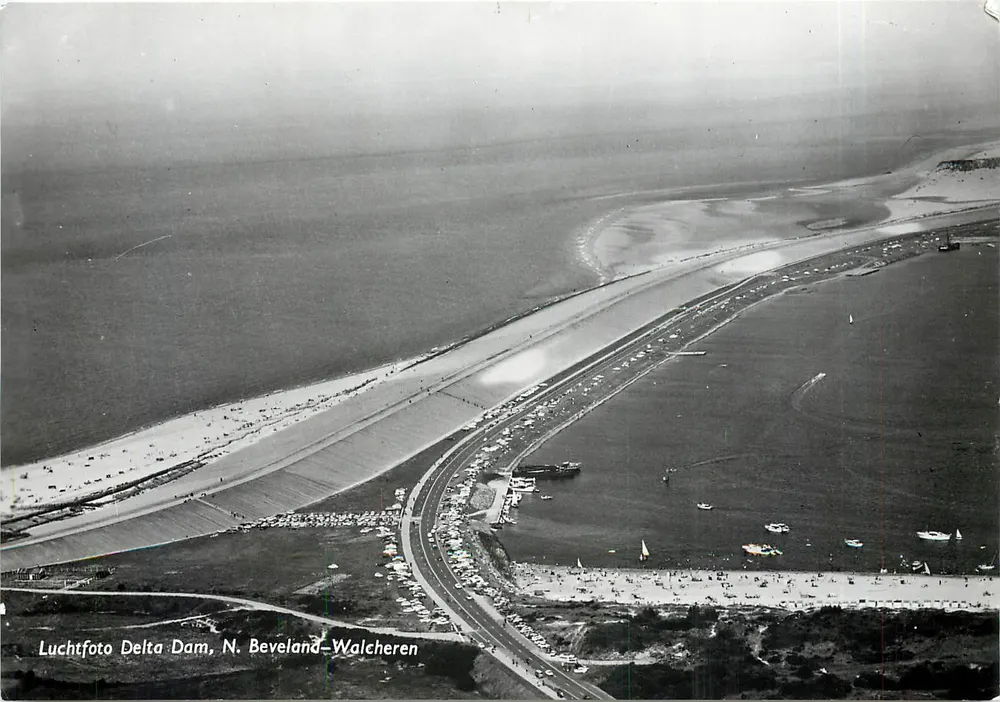 Delta Dam, N. Beveland-Walcheren — vista aérea — Ed. N.V. v. h. Weetonik & Snel, Baarn - Frente