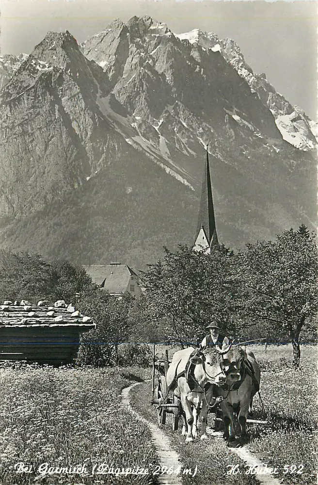 Garmisch — Vista do Gschaspitze (2964 m) — Huber-Postkarte Nr. 592 - Frente