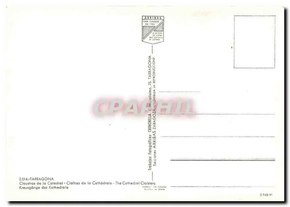 Clos da Catedral — Tarragone — Éditions Aribas - Verso