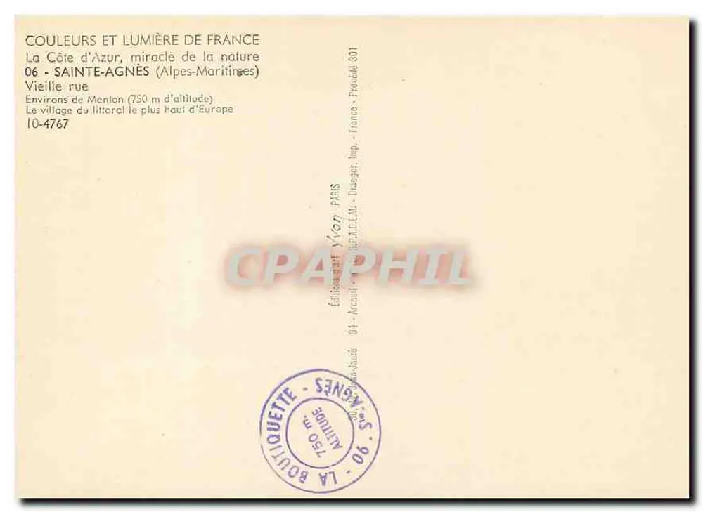 Sainte-Agnès — Alte Straße — Couleurs et Lumière de France, Nr. 10-4767 - Rückseite
