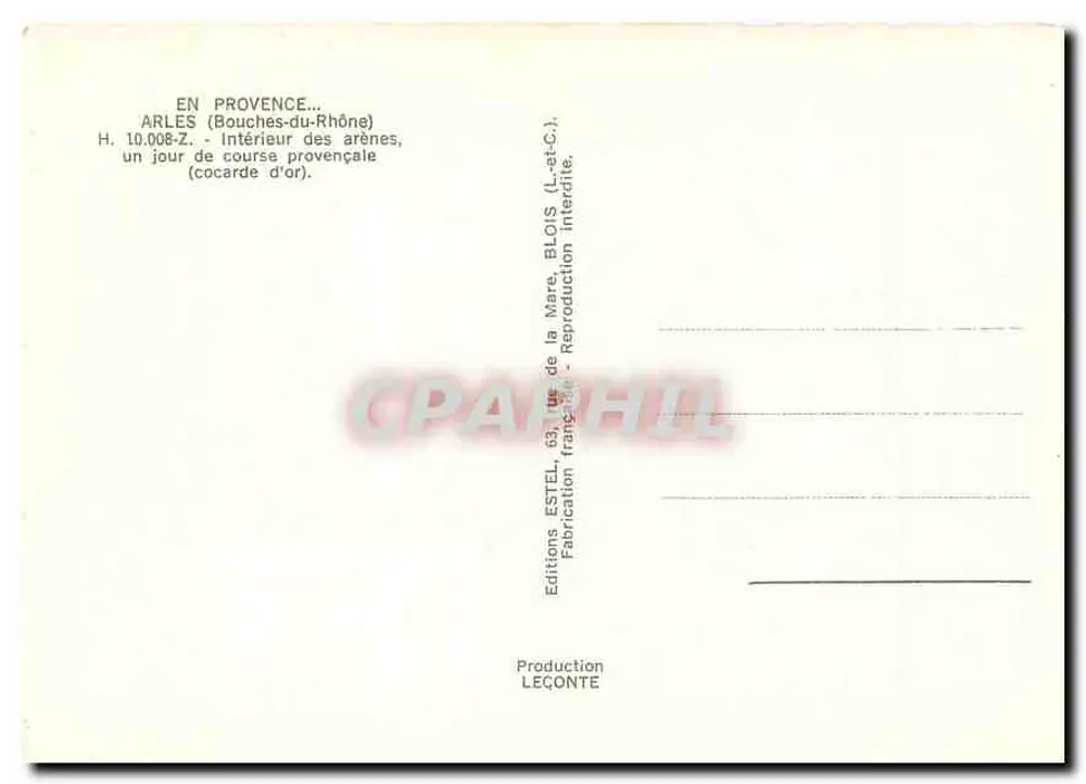 Arles — Intérieur des arènes, un jour de course provençale — Éditions ESTEL - Verso