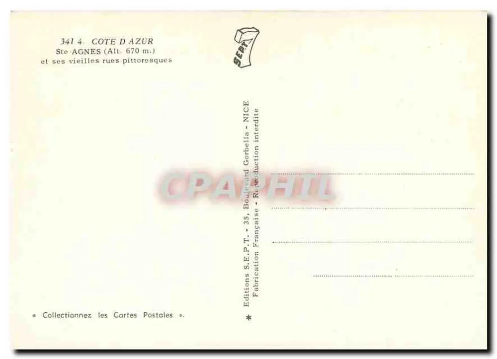 Sainte-Agnès — vue des vieilles rues pittoresques — Éditions S.E.P.T. - NICE - Verso