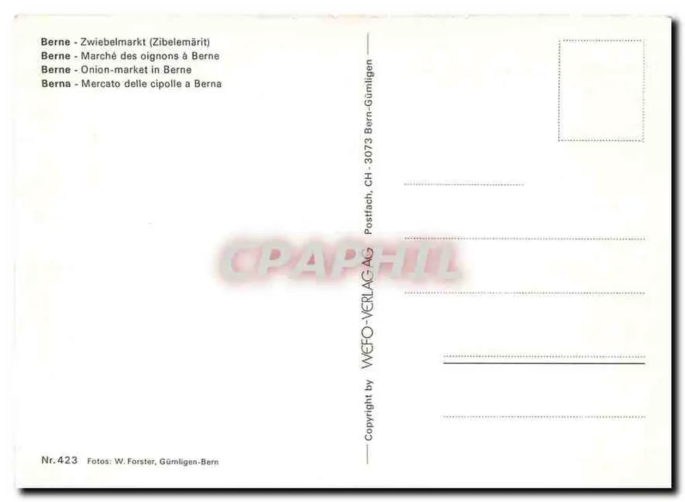 Mercato delle cipolle a Berna — n°423 — editore WEFO-VERLAG AG - Verso