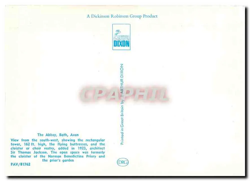 A Abadia de Bath, Avon — vista do sudoeste — editor Arthur Dixon, n° PAV/81762 - Verso