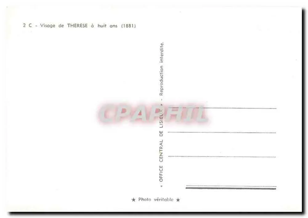 थेरेस के चेहरा आठ साल में — 1881 — लिसियू के केंद्रीय कार्यालय, संख्या 2 सी - पीछे