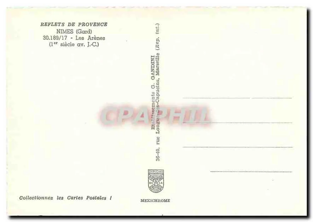 As Arênes de Nîmes — 1º século a.C. — Ed. G. Candini, Marselha - Verso