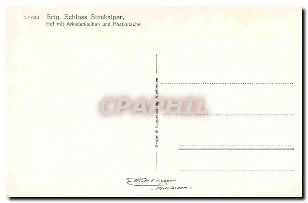 Brig, Schloss Stockalper — Hof mit Arkadenlauben und Postkutsche — Oyger & Oyger - Verso