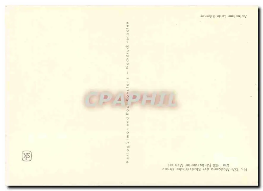 Madona da capela de Birnau — estátua em metal polido — Verlag Simon und Koch, Birnau - Verso