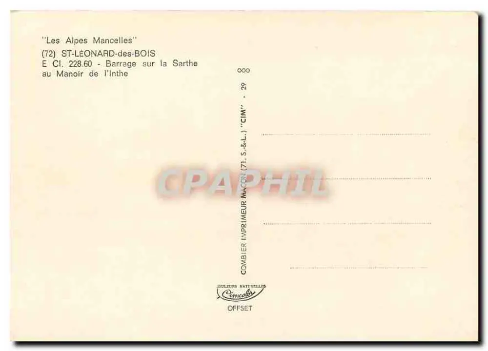 Les Alpes Mancelles — (72) ST-LÉONARD-des-BOIS — Staudamm auf der Sarthe am Manoir de l'Inthe — Verlag Combier Naturelles - Rückseite