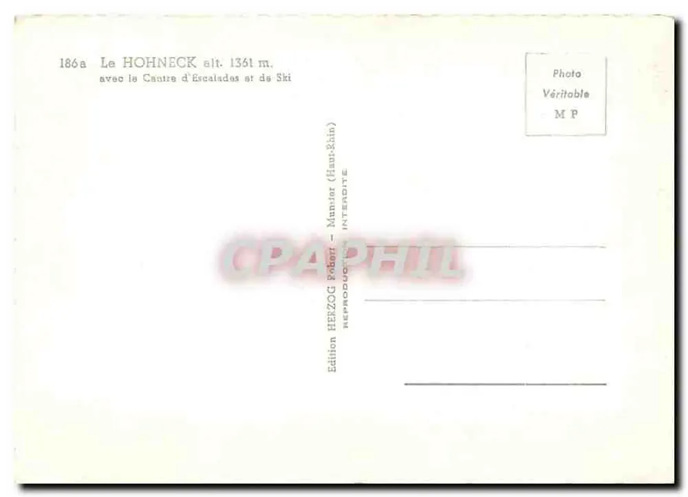 Der Hohneck alt. 1361 m. — mit dem Kletter- und Skizentrum — Edition Herzog Pobert (Haut-Épin) - Rückseite