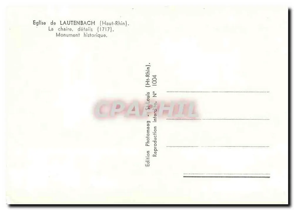 Igreja de LAUTENBACH (Haut-Rhin) — A cadeira, detalhes (1717) — Edição Photomaag, N° 1004 - Verso