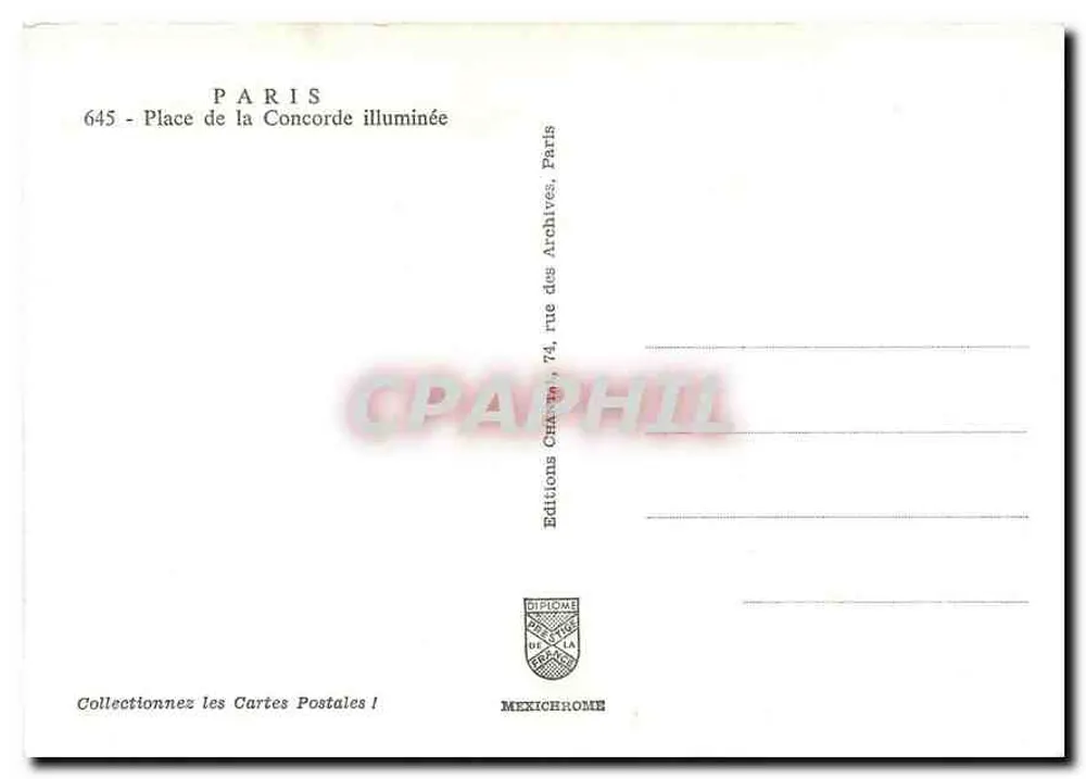 Praça da Concórdia — iluminada — Edições Charron, Paris - Verso