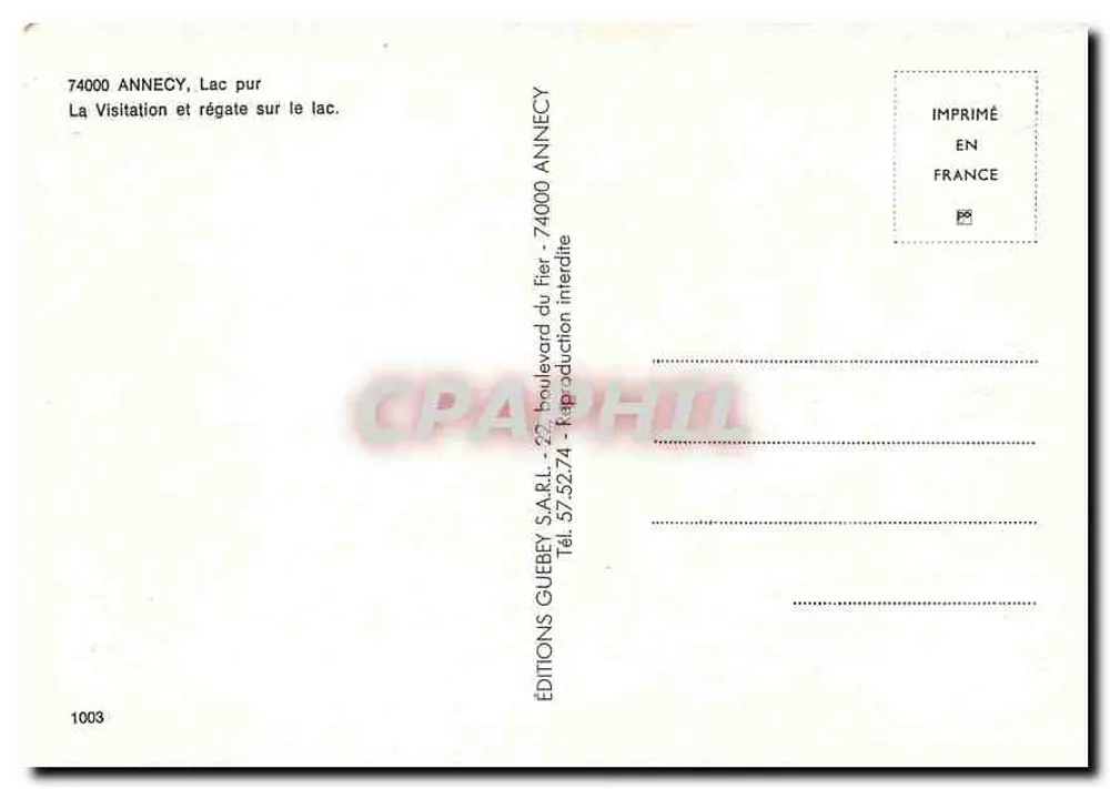 Annecy — Lac pur, Visitation et régate sur le lac — Éditions Guebey S.A.R.L. - Verso