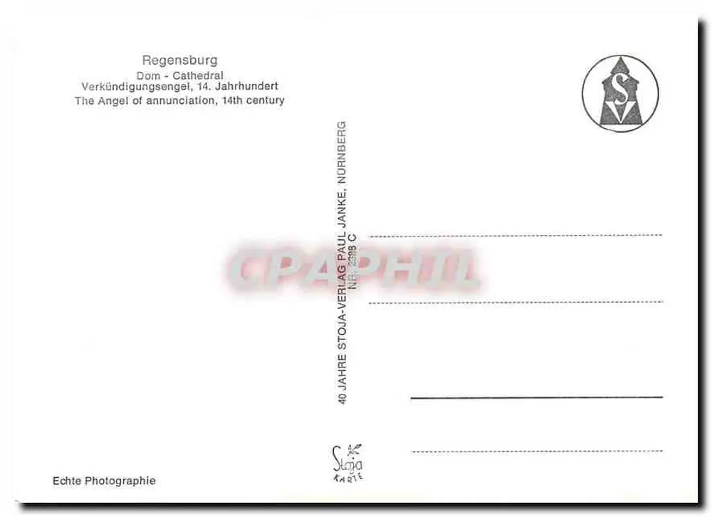 Anjo da Anunciação — Catedral de Regensburg — editor Stojä-Verlag Paul Janke, Nurnberg, n° 209 C - Verso
