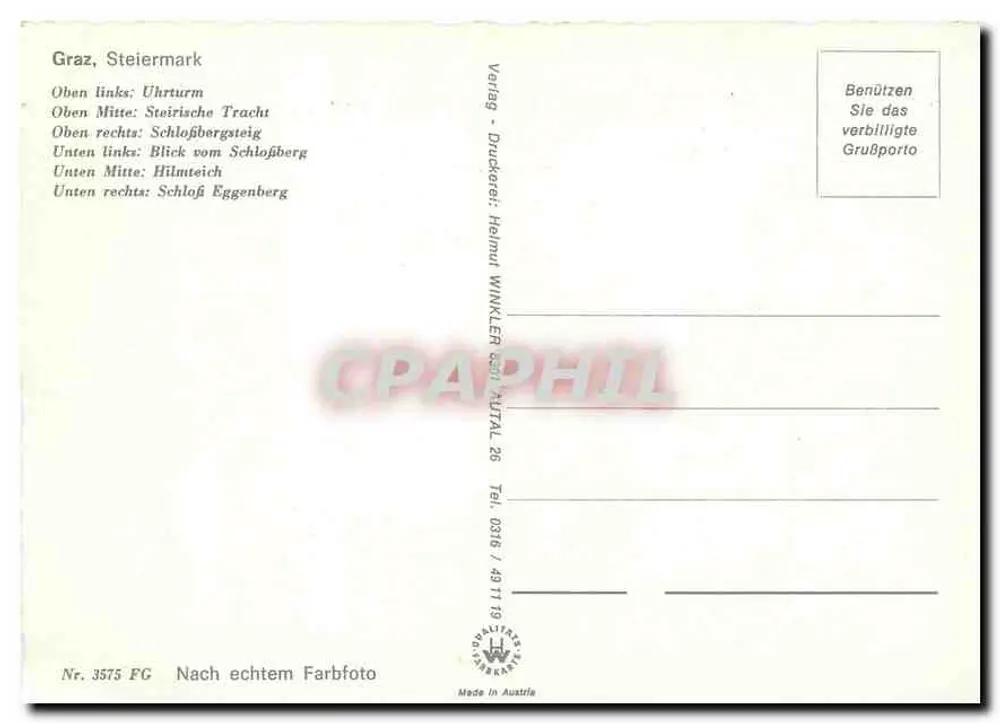 Graz, Steiermark — Grüss aus der Blümenstadt Graz — Verlag Druckerei Helmut WINKLEN - Verso