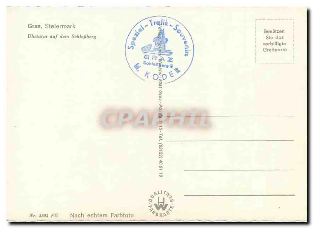 Graz, Styria — Uhrturm na Zamku — Spécial-Traffic-Souvenirs, nr 3503 FG - Rewers