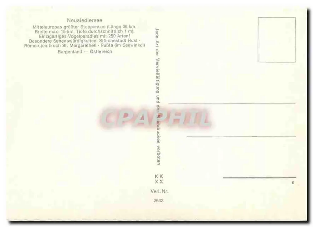Neusiedlersee — Carta turística ilustrada — Verlag K.K. n° 2932 - Verso
