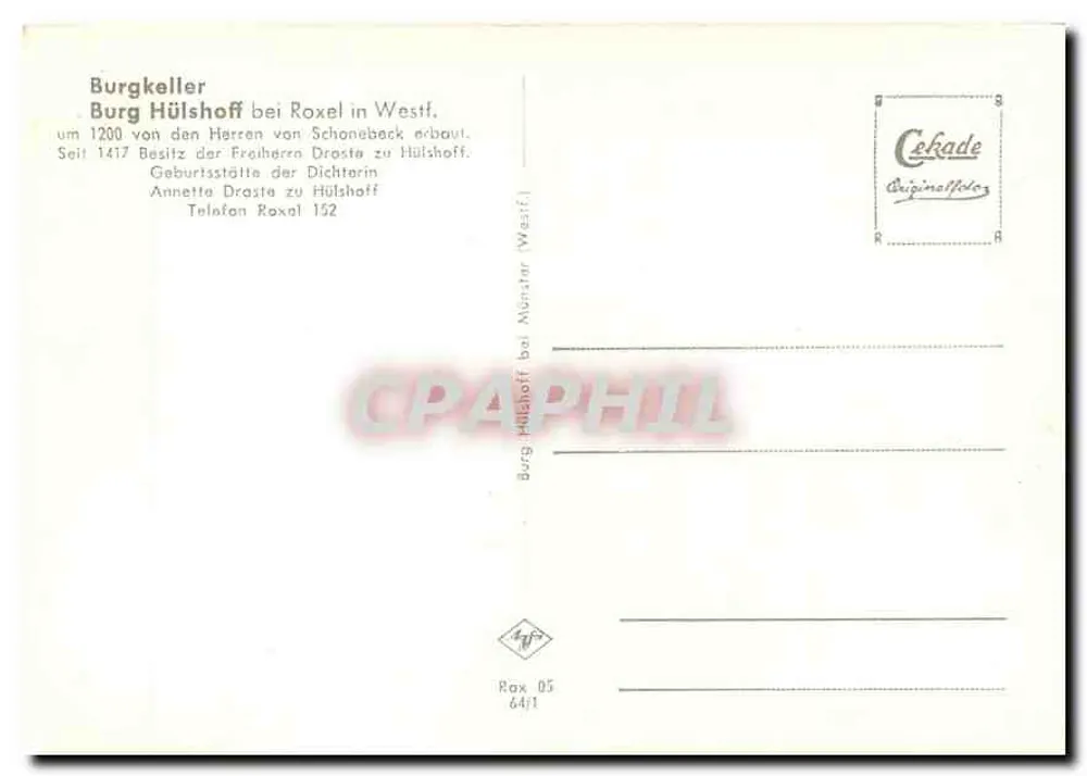 Burgkeller — Burg Hülshoff bei Roxel in Westf. — Cekade Originalaffadog - Verso