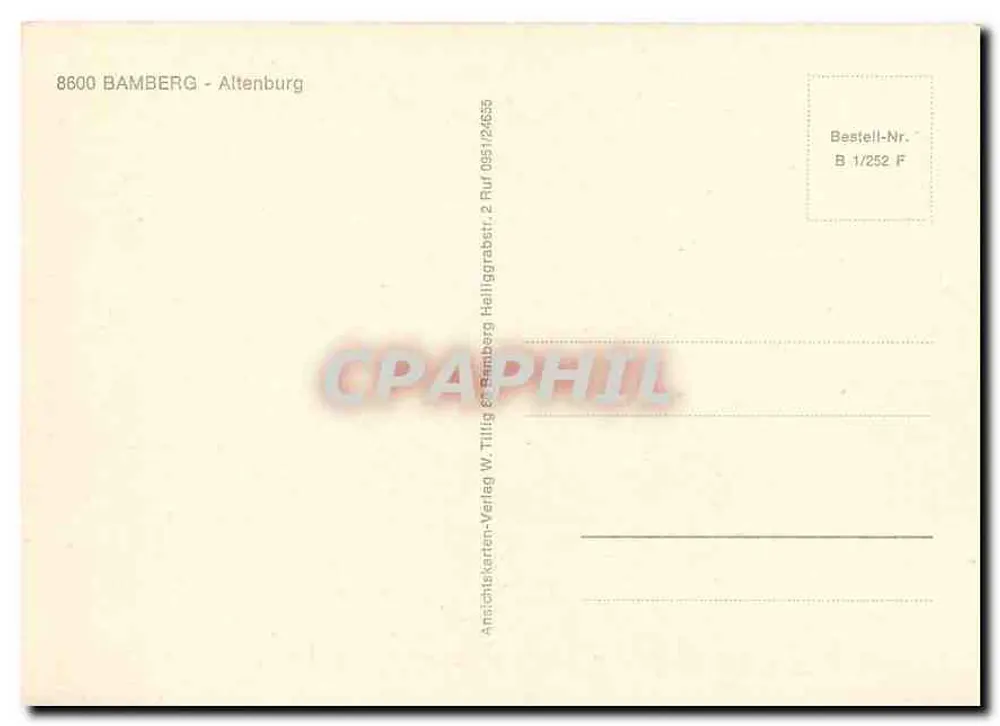 Castelo de Altenburg — Bamberg — editor Anstichkarten-Verlag W. Tillig - Verso