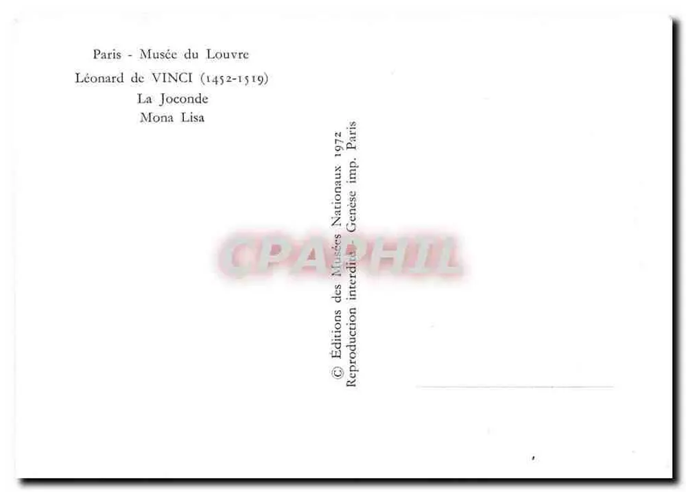 Die Mona Lisa — Leonardo da Vinci (1452-1519) — Éditions des Musées Nationaux, Paris 1972 - Rückseite